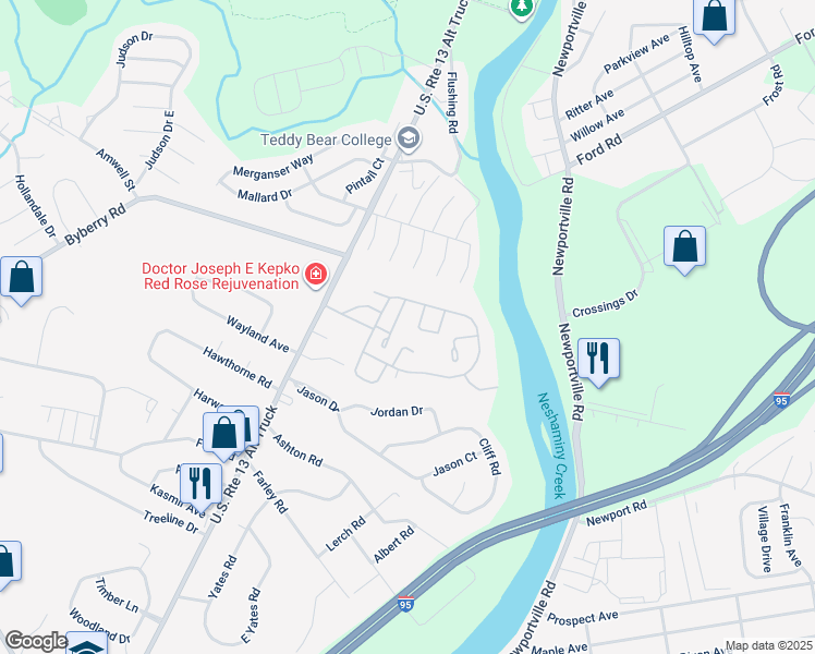 map of restaurants, bars, coffee shops, grocery stores, and more near 396 Rutgers Court in Bensalem