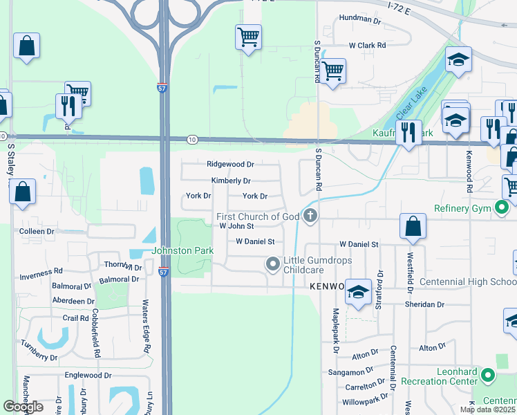 map of restaurants, bars, coffee shops, grocery stores, and more near 3202 Saratoga Drive in Champaign