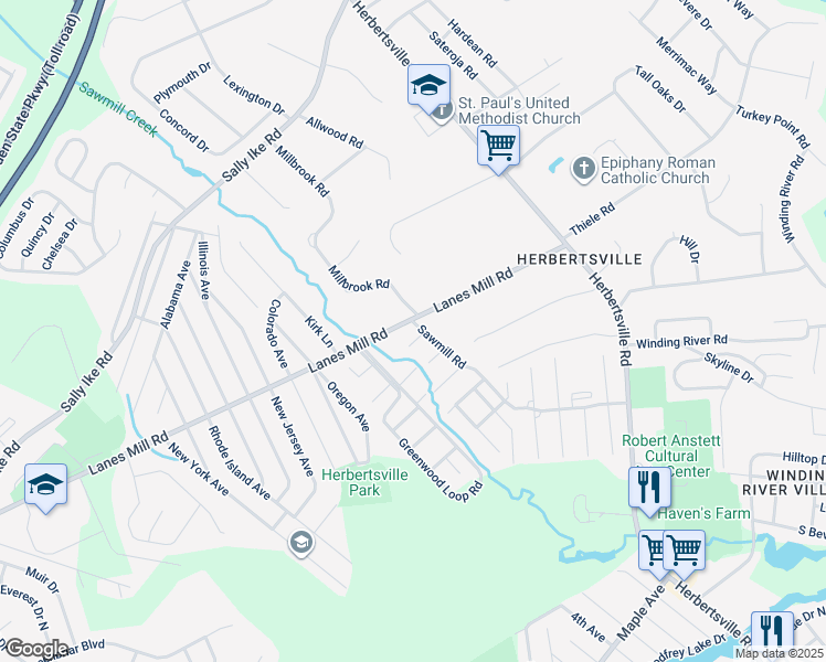 map of restaurants, bars, coffee shops, grocery stores, and more near 2239 Lanes Mill Road in Brick Township