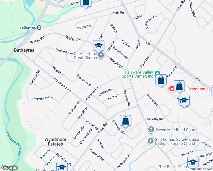 map of restaurants, bars, coffee shops, grocery stores, and more near 2145 Winthrop Road in Montgomery County