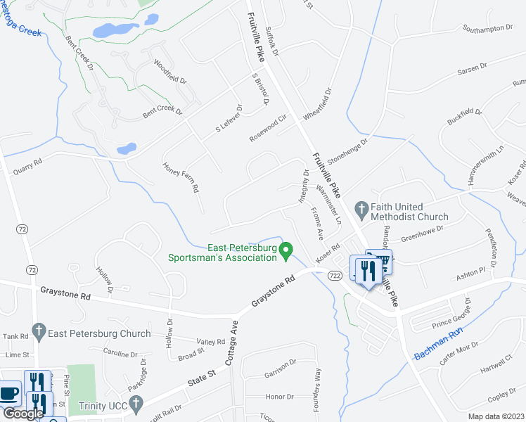 map of restaurants, bars, coffee shops, grocery stores, and more near 661 Integrity Drive in Lititz