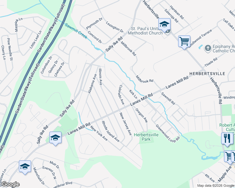 map of restaurants, bars, coffee shops, grocery stores, and more near 576 Colorado Avenue in Brick Township