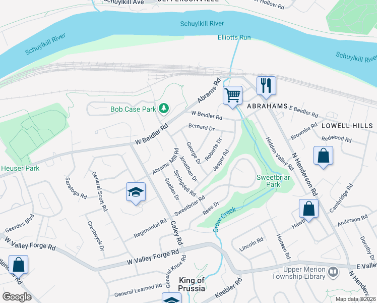 map of restaurants, bars, coffee shops, grocery stores, and more near 761 George Drive in King of Prussia