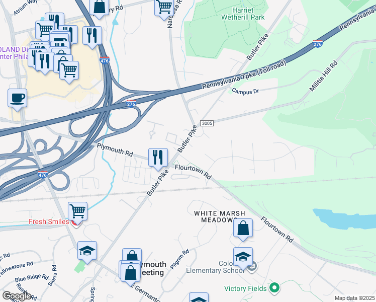 map of restaurants, bars, coffee shops, grocery stores, and more near 5014 Butler Pike in Plymouth Meeting