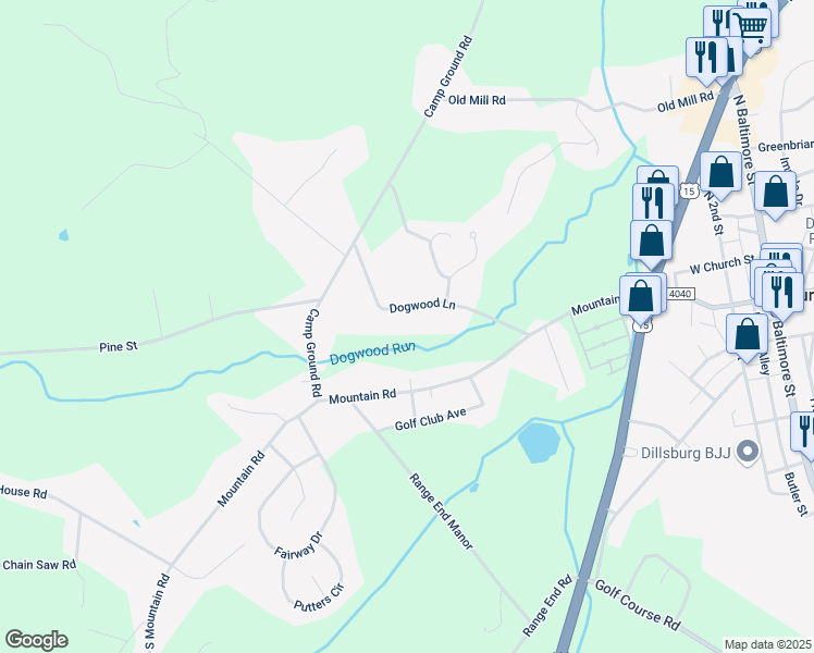 map of restaurants, bars, coffee shops, grocery stores, and more near 41 Dogwood Lane in Dillsburg