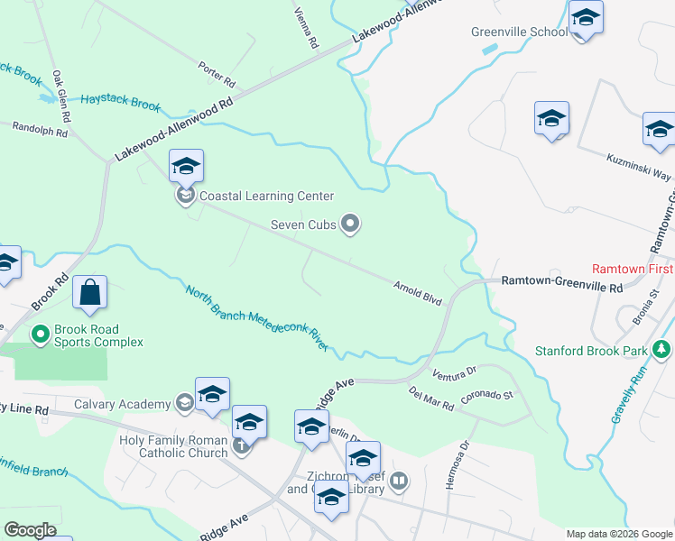map of restaurants, bars, coffee shops, grocery stores, and more near 126 Arnold Boulevard in Howell