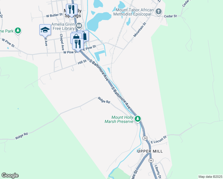 map of restaurants, bars, coffee shops, grocery stores, and more near 118 South Baltimore Avenue in Mount Holly Springs
