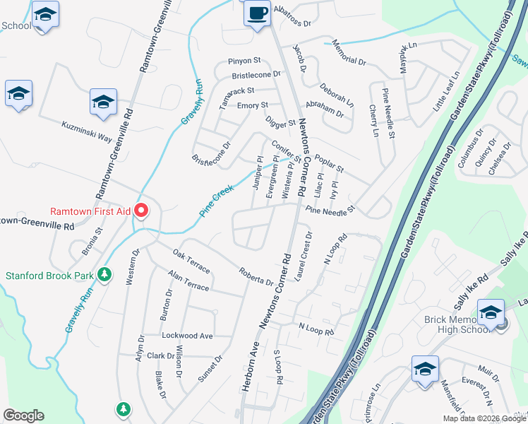 map of restaurants, bars, coffee shops, grocery stores, and more near 74 Pine Needle Street in Howell Township