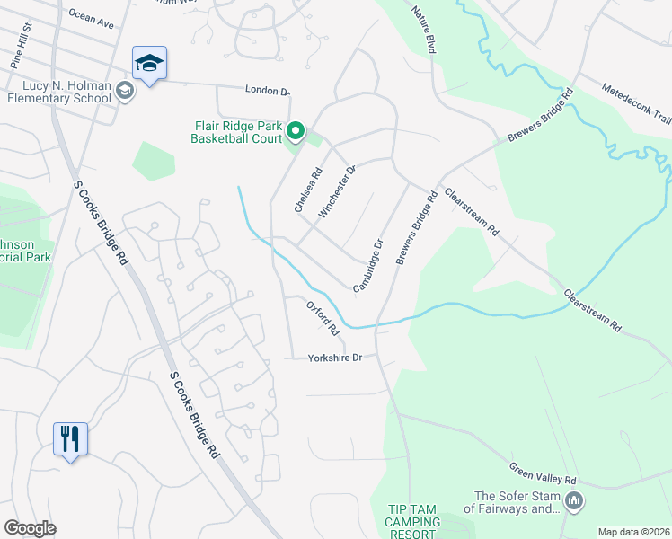 map of restaurants, bars, coffee shops, grocery stores, and more near 36 Cambridge Drive in Jackson Township