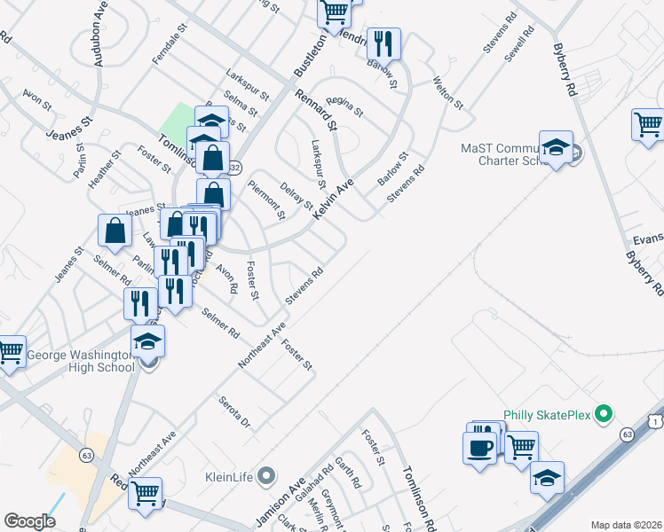 map of restaurants, bars, coffee shops, grocery stores, and more near 1101 Sanibel Street in Philadelphia