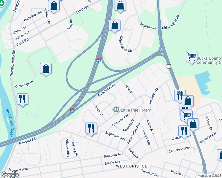 map of restaurants, bars, coffee shops, grocery stores, and more near 3170 Broadway Avenue in Bristol