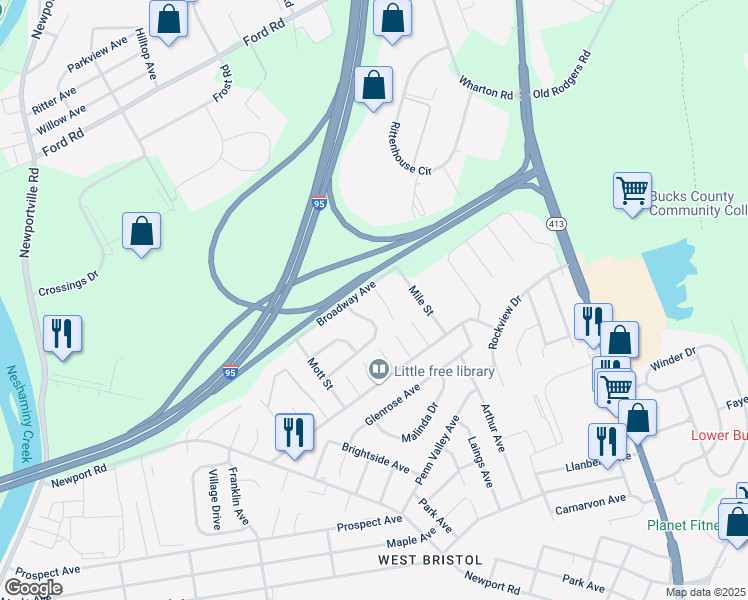 map of restaurants, bars, coffee shops, grocery stores, and more near 1503 Madison Court in Bristol
