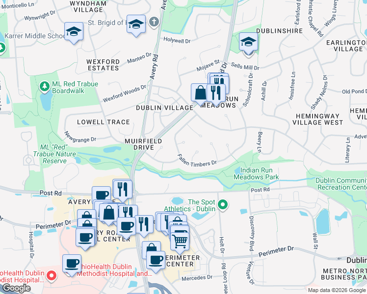 map of restaurants, bars, coffee shops, grocery stores, and more near 6282 Ottawa Place in Dublin