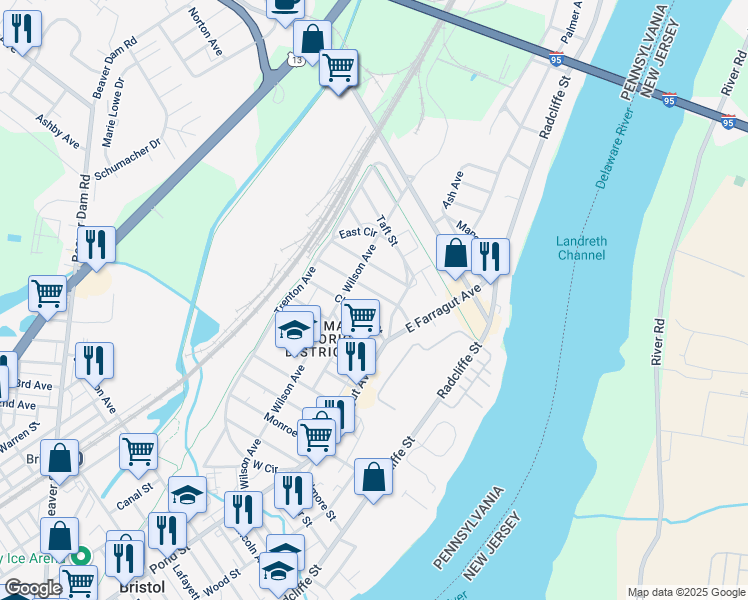 map of restaurants, bars, coffee shops, grocery stores, and more near 242 McKinley Street in Bristol