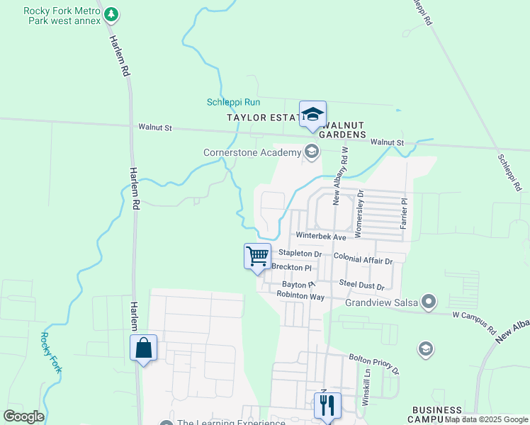 map of restaurants, bars, coffee shops, grocery stores, and more near 6959 Abbeyfield Drive in New Albany