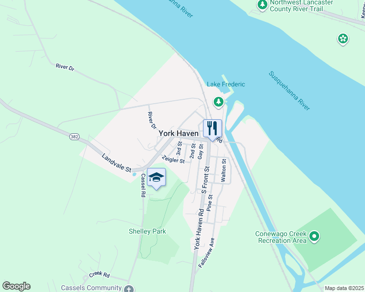 map of restaurants, bars, coffee shops, grocery stores, and more near 31 3rd Street in York Haven