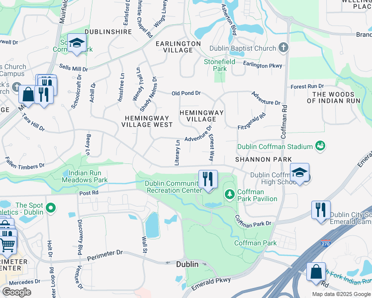 map of restaurants, bars, coffee shops, grocery stores, and more near 6947 Pilar Ct in Dublin