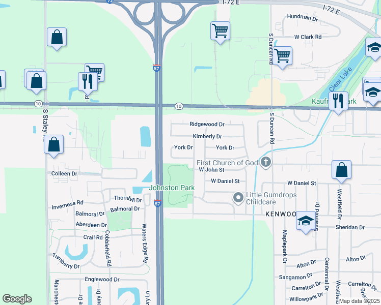map of restaurants, bars, coffee shops, grocery stores, and more near 612 Goldenview Drive in Champaign
