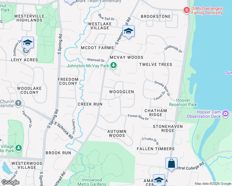 map of restaurants, bars, coffee shops, grocery stores, and more near 598 Deer Run Road in Westerville