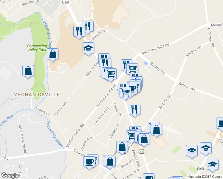 map of restaurants, bars, coffee shops, grocery stores, and more near 2941 Mechanicsville Road in Bensalem