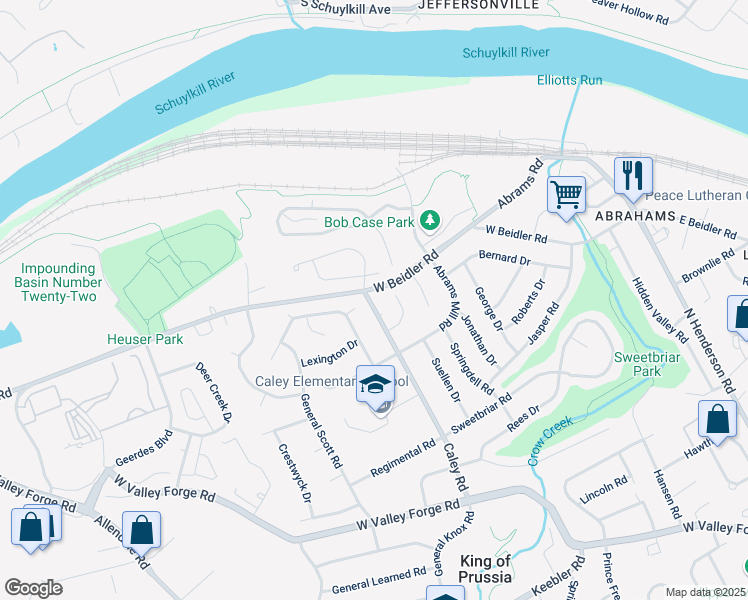 map of restaurants, bars, coffee shops, grocery stores, and more near 798 Caley Road in King of Prussia