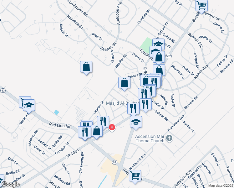 map of restaurants, bars, coffee shops, grocery stores, and more near 718 Selmer Road in Philadelphia