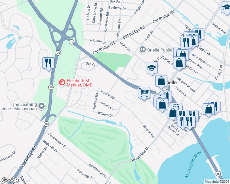 map of restaurants, bars, coffee shops, grocery stores, and more near 810 Schoolhouse Road in Brielle