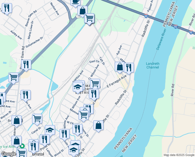 map of restaurants, bars, coffee shops, grocery stores, and more near 256 McKinley Street in Bristol
