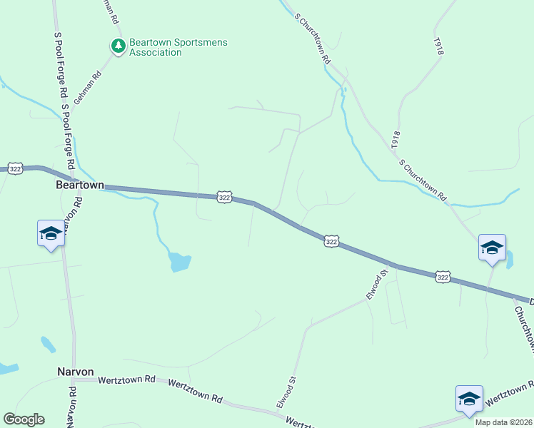 map of restaurants, bars, coffee shops, grocery stores, and more near 6619 Division Highway in Narvon