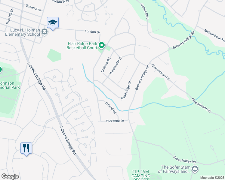 map of restaurants, bars, coffee shops, grocery stores, and more near 36 Cambridge Drive in Jackson Township