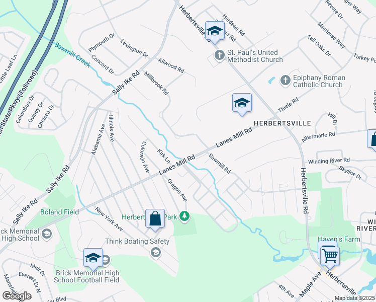 map of restaurants, bars, coffee shops, grocery stores, and more near 2 Sawmill Road in Brick Township