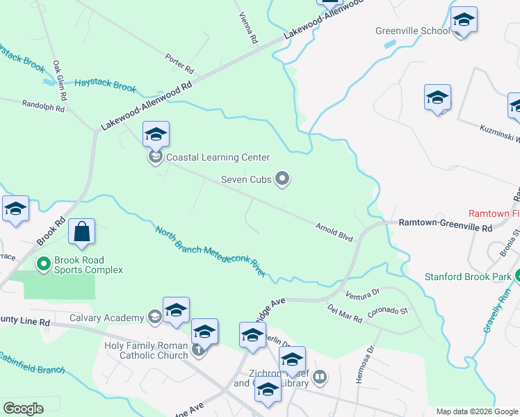 map of restaurants, bars, coffee shops, grocery stores, and more near 126 Arnold Boulevard in Howell Township