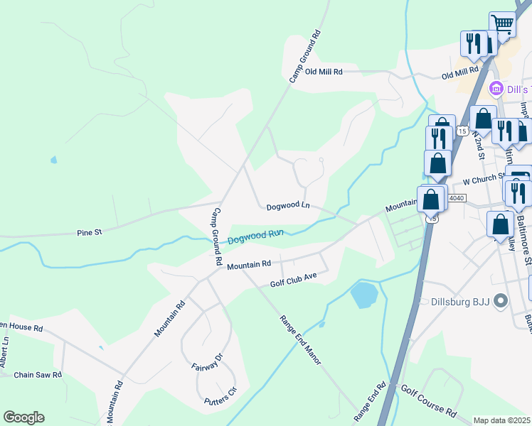 map of restaurants, bars, coffee shops, grocery stores, and more near 41 Dogwood Lane in Dillsburg