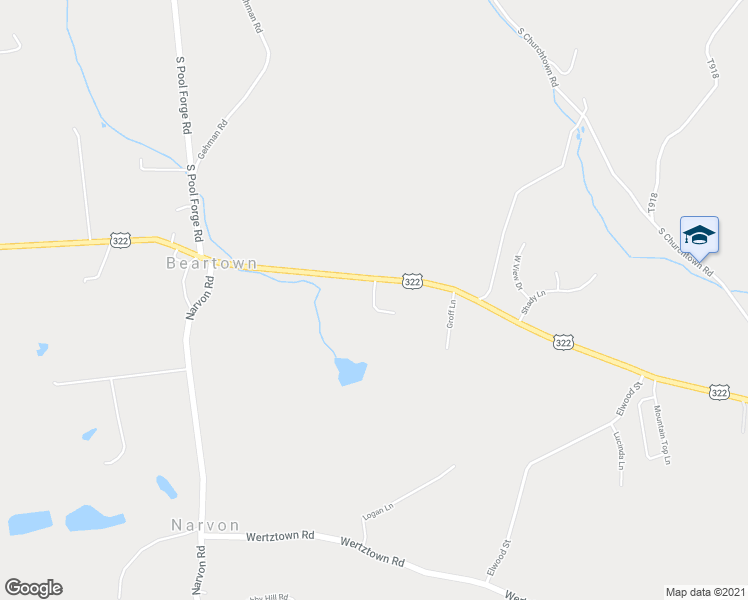 map of restaurants, bars, coffee shops, grocery stores, and more near 3 Groff Lane in Narvon