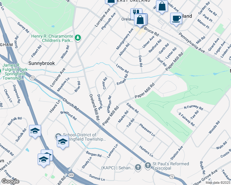 map of restaurants, bars, coffee shops, grocery stores, and more near 508 Kingston Road in Oreland