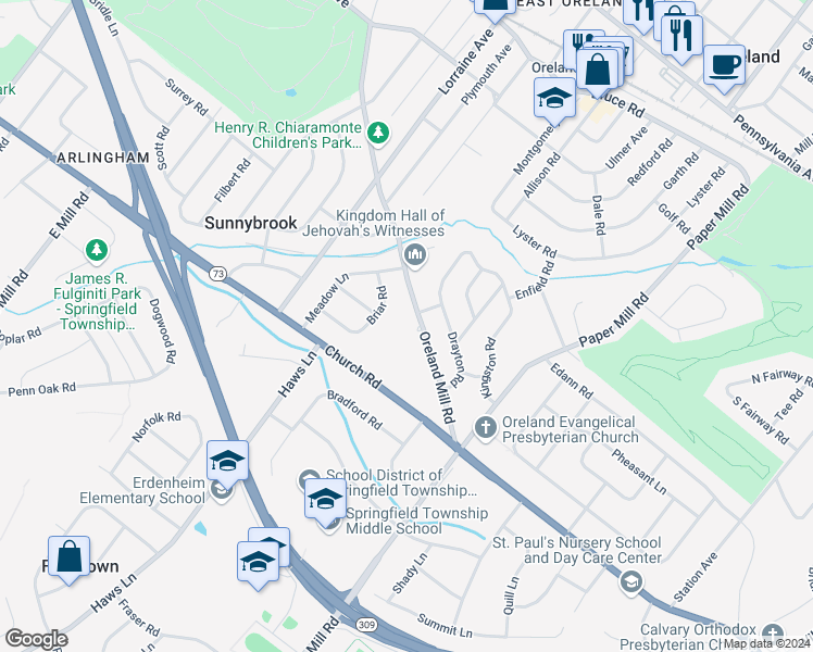 map of restaurants, bars, coffee shops, grocery stores, and more near 503 Oreland Mill Rd in Oreland