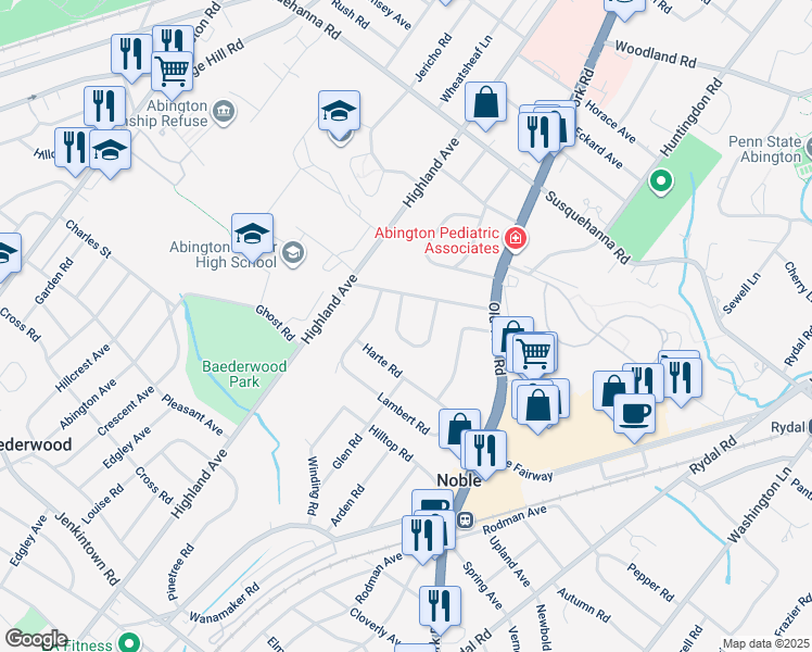 map of restaurants, bars, coffee shops, grocery stores, and more near 1870 Hemlock Circle in Abington