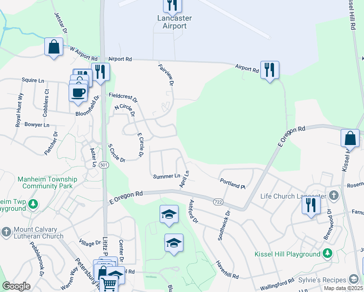 map of restaurants, bars, coffee shops, grocery stores, and more near 152 April Lane in Lititz