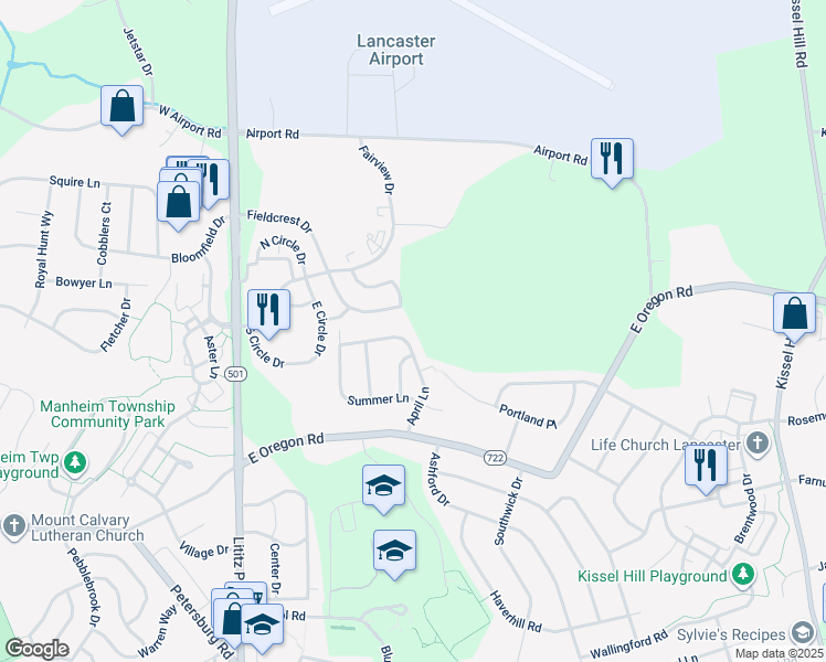 map of restaurants, bars, coffee shops, grocery stores, and more near 152 April Lane in Lititz