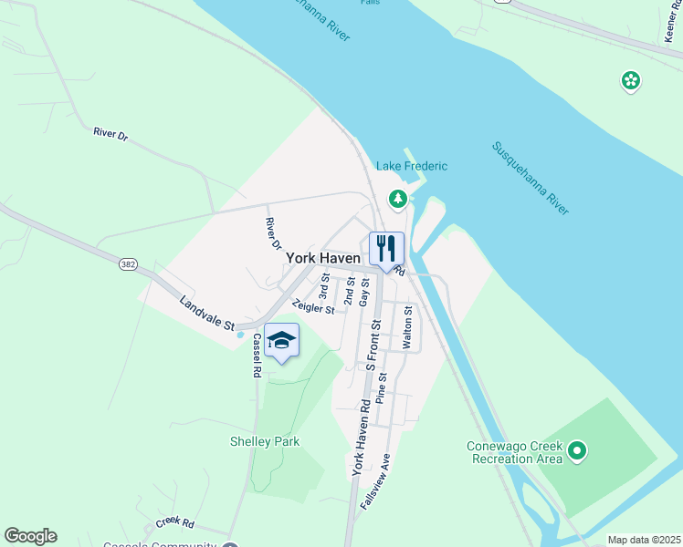 map of restaurants, bars, coffee shops, grocery stores, and more near 20 2nd Street in York Haven