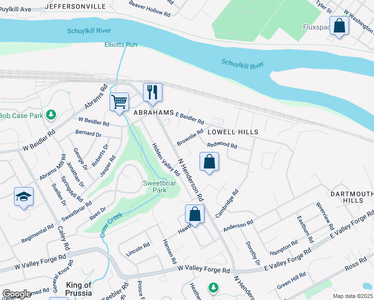 map of restaurants, bars, coffee shops, grocery stores, and more near 584 Avon Road in King of Prussia