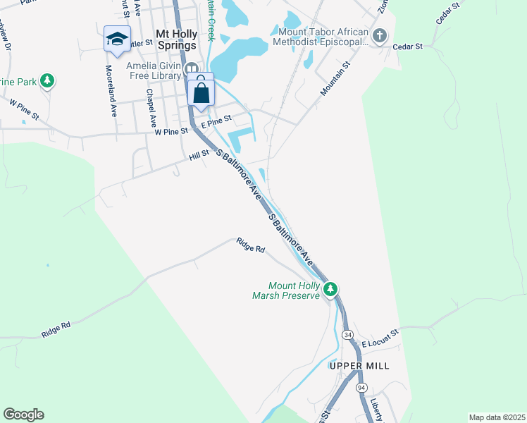 map of restaurants, bars, coffee shops, grocery stores, and more near 118 South Baltimore Avenue in Mount Holly Springs