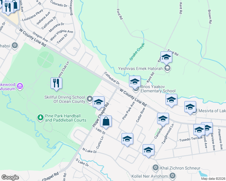 map of restaurants, bars, coffee shops, grocery stores, and more near 2 Malka Way in Lakewood
