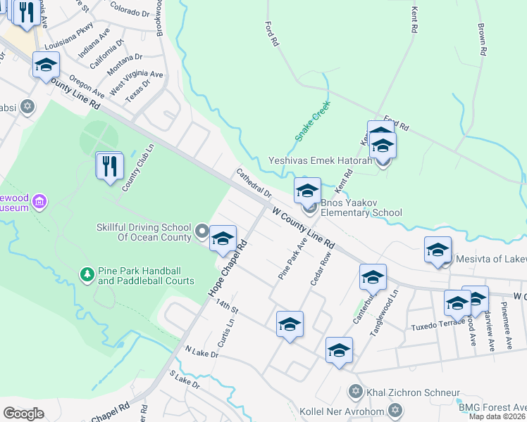 map of restaurants, bars, coffee shops, grocery stores, and more near 2 Malka Way in Lakewood Township