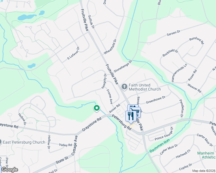 map of restaurants, bars, coffee shops, grocery stores, and more near 628 Integrity Drive in Lititz