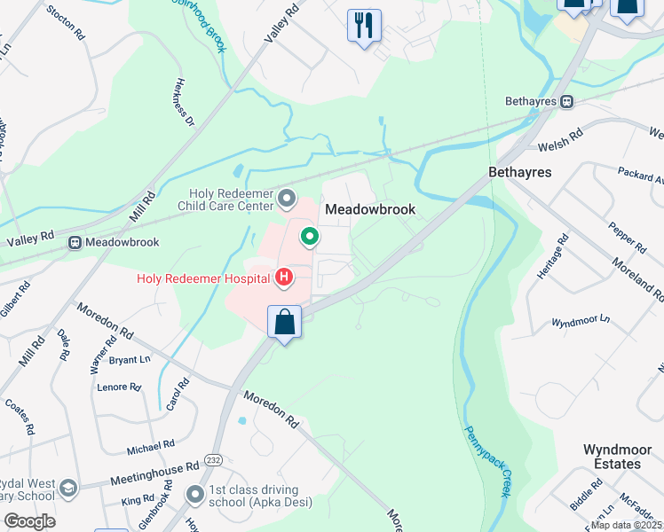 map of restaurants, bars, coffee shops, grocery stores, and more near 1680 Huntingdon Pike in Montgomery County