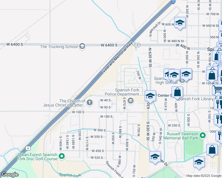 map of restaurants, bars, coffee shops, grocery stores, and more near 956 West 40 North in Spanish Fork