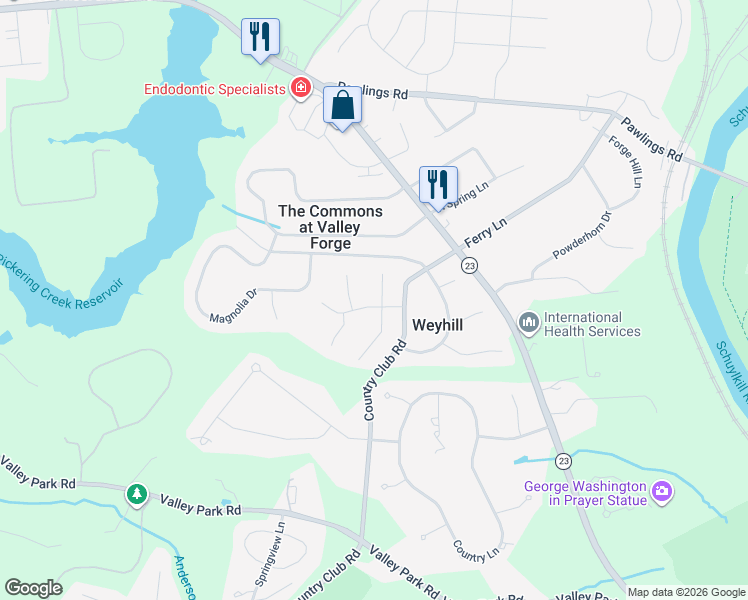 map of restaurants, bars, coffee shops, grocery stores, and more near 115 Hawthorne Lane in Phoenixville