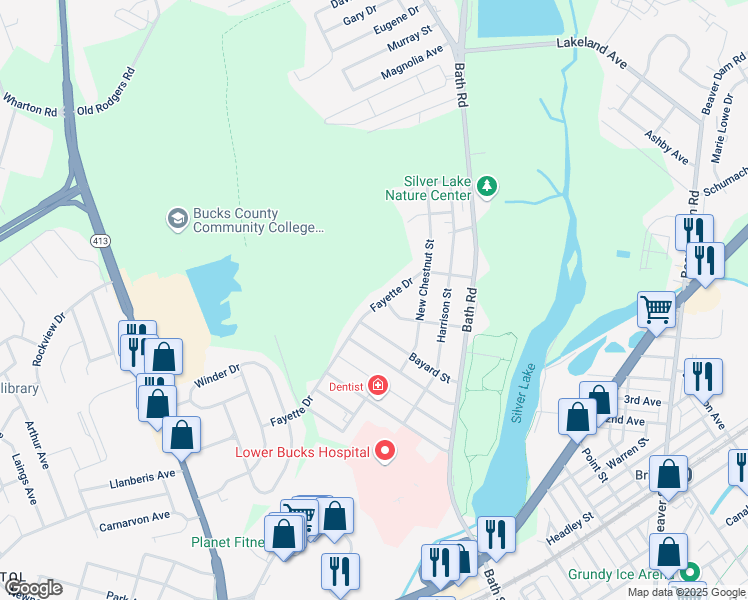 map of restaurants, bars, coffee shops, grocery stores, and more near 4419 Fayette Drive in Bristol