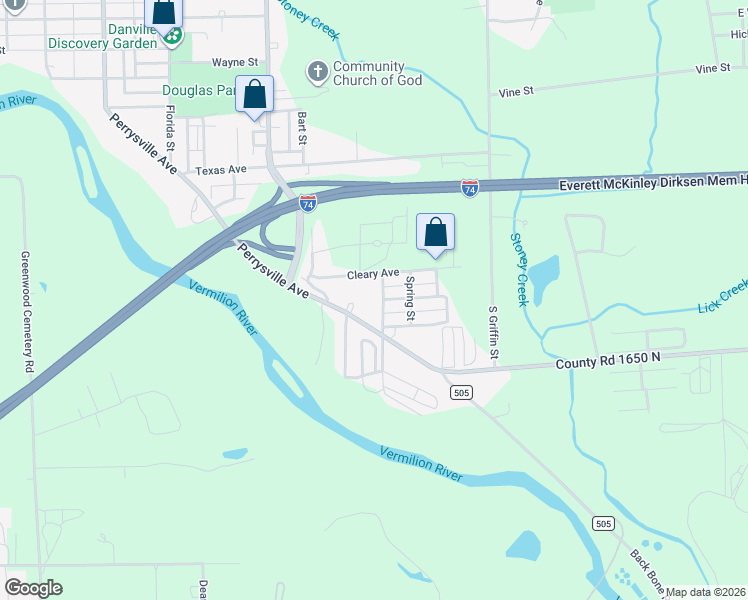 map of restaurants, bars, coffee shops, grocery stores, and more near 1081-1097 Perrysville Avenue in Danville